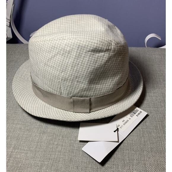 Boys Brooks Brothers Khaki Houndstooth Fedora Style Hat New With Tag Sm Italy - Picture 4 of 5